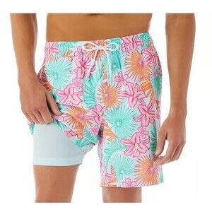 Members Mark Swim Trunks Floral Tropical Shorts Draw String Pockets Size XL